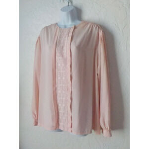 VTG Gailord Women Pink Button Up Blouse Sz 22W Long Sleeve Embroidery Old Money